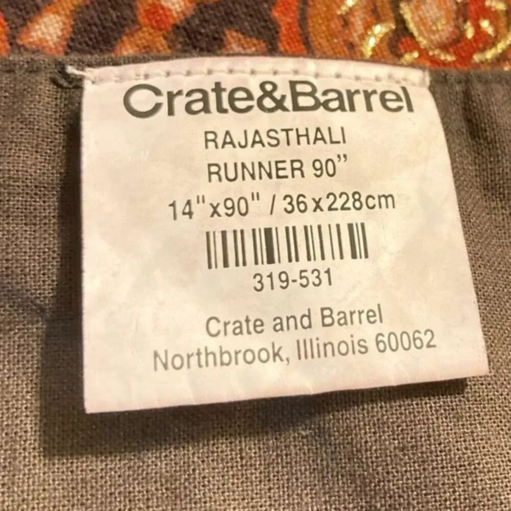 CRATE and BARREL RAJASTHALI Linen Table Runner with Dust Bag 14 x 90 inches